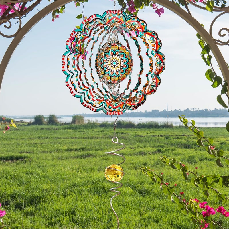 Eiryhope Mandala Wind Spinner - Lucky Star Design | 12-Inch Laser Cut Stainless Steel, Kinetic Hanging Wind Sculpture for Garden, Porch, Patio, Home | Outdoor 3D Metal Windcatcher & Yard Art - Image 2